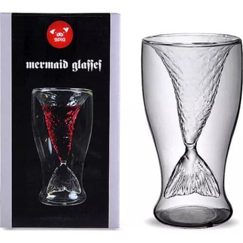 2018 High quality Creative fairy tale Crystal Mermaid Shot Glass Vodka Wine Glasses Double Layers Beer Cup with factory price Fr