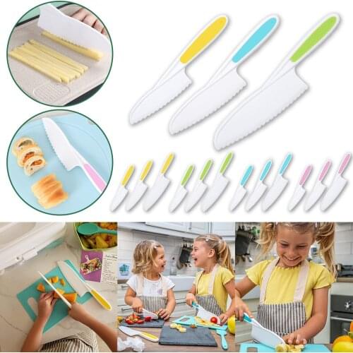 3Pcs Kids Safety Sawtooth Cutter Plastic Fruit Knife Childrens Chef for Bread Lettuce Toddler Cooking Knives Children DIY Tools