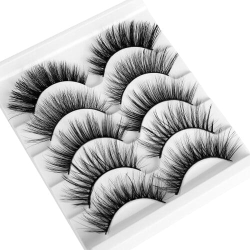 3D Mink Hair 5 Pairs Mixed Styles False Eyelashes Wispy Full Volume Natrual Lashes Feathery Flared Variety Pack Lashes Handmade