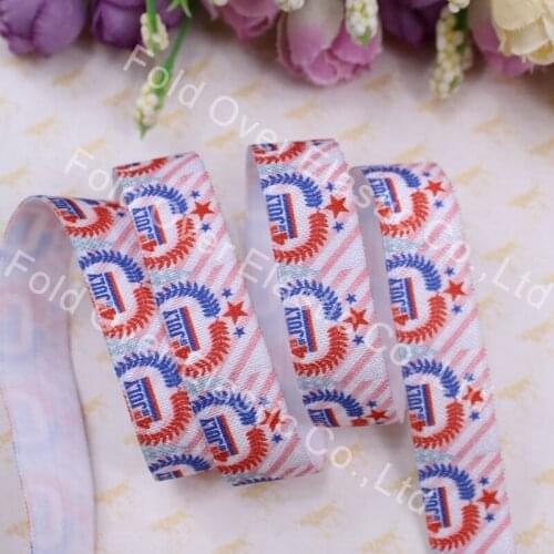 5/8" July 4th foe, free shipping, heat transfer patriotism fold over elastic, 100yards/lot
