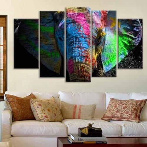 5 panels Colorful Elephant Canvas Painting Wall Art Pictures For Living Room Prints And Posters Modular Cuadros Decoration