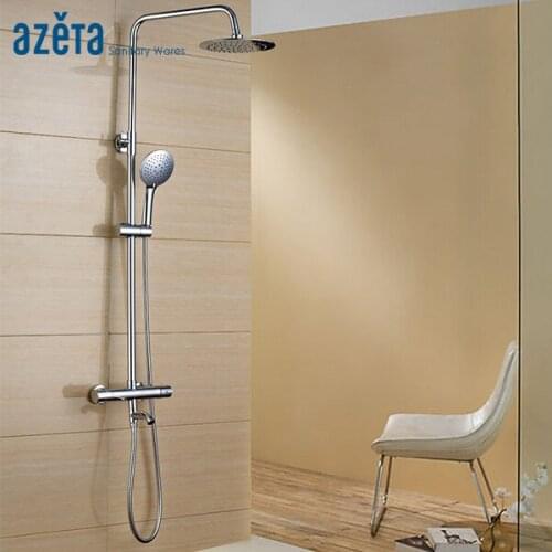 Azeta Bathroom Bathtub Faucet Shower Faucet Chrome Plated Bath Mixer Tap Wall Mounted Thermostatic Rainfall Shower Set AT7718T