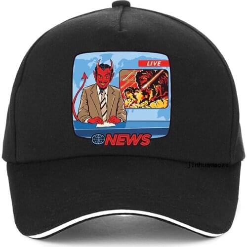 Funny men demon news Printing Baseball cap 90s Vintage Unisex Trucker cap Satan Demon Death Scary Evil hat Snapback