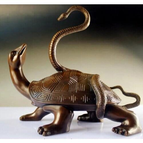 Fast shipping USPS to USA S0805 China Feng Shui Copper Bronze Dragon Turtle Snake Myth Basaltic God beast statue