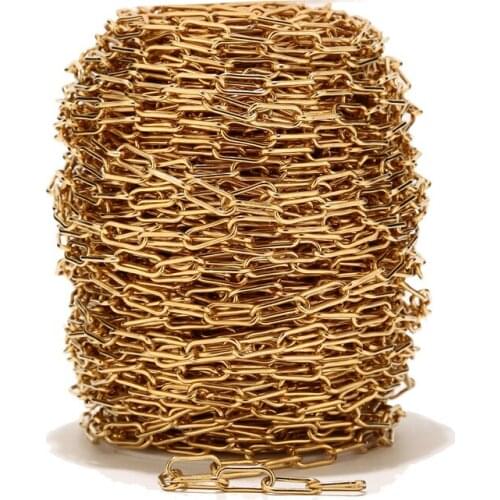 7mm Width Golden Unwelded Stainless Steel Cable Chains Paper Clip Chain With Spool For Necklaces Jewelry Accessories DIY Making