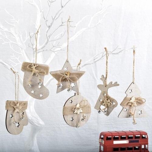 Wood Star Elk Glove Sock Christmas Tree Shape Hanging Pendant Holiday Home Decor Home Tree Decor Kids Gift Wood Crafts Hanging