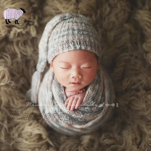 Baby Stretch Wrap Newborn Photography Props Mohair Hat+Wraps Set Baby Boy Girl Photo Shooting Posing Prop fotografia Accessories