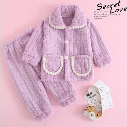 Childrens Pajamas Kids Winter Thick Warm Suit Girl Flannel Home Service Sleepwear Boys And Girls Clothes Baby Two-piece Suit