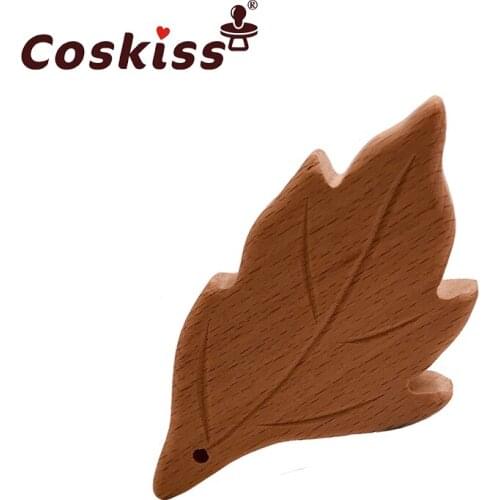 Coskiss Baby Wooden Teether Beech Wood Cartoon Leaves Teething Toys Montessori Inspired Nursing Pendant Baby Teether