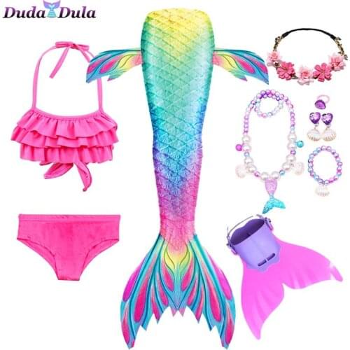 2021 Kids Mermaid Tails Bikini Bathing Children Suit Swimsuit With Monofin for Girls Princess Costume Swimmable Suit Cosplay