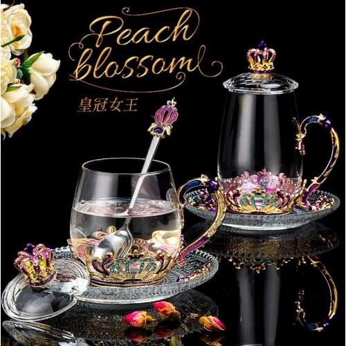 European Crown Enamel Cup Luxury Gift Box Set Glass Water Cup High Quality Gift 2019 New Tea Bottle Glass Water Bottle