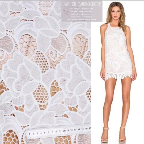 Good Hollow Milk Silk Lace Fabric White Rose Embroideried Cotton Lace Fabric Quilting Patchwork Sewing Material DIY Women Dress