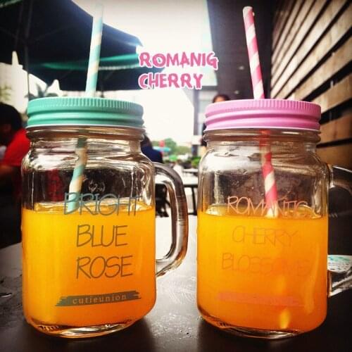 Korea Creative Straw Mason Cup Personality Couple Colored Lemon Juice Drink Glass Water Cup With Lid Rooster Cup