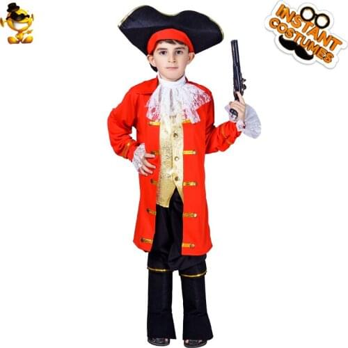 Boy Pirate Cosplay Costume Child Elegance Halloween Party Costume Ball Red Coat Hat Cute Set Little Boy Pirate