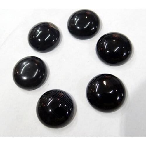 Wholesale 20PCS Natural Stone round 18MM Cabochons No hole black agates Beads for DIY Jewelry Making Ring Earring Accessories