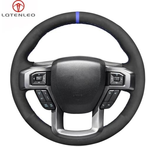 LQTENLEO Black Suede Car Steering Wheel Cover For Ford F-150 F-250 F-350 F-450 F-550 2015-2021 F-600 2020-2021 F-650 F-750 2021