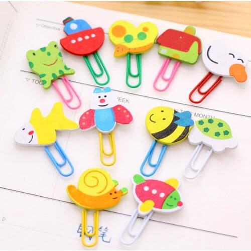 Cute Cartoon Animal Pattern Wooden Paper Note Clips Bookmark Paper Clip Stationery Learning Office Supplies