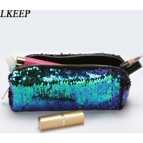 Fashion Cosmetic Bags Double Color Sequins Handbag Cosmetic Bag Makeup Pouch Women Girls Pencil Bags High Quality