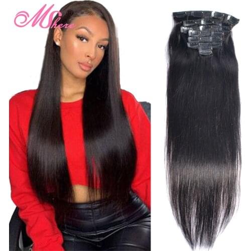 Mshere Peruvian Remy Straight Hair Clip In Human Hair Extensions Natural Color 120G/Set 10-24 Inch Full Head Clip-Ins 8 Pcs/Set