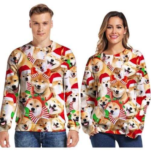 Men Women Holiday Party Ugly Christmas Sweaters Jumpers Tops 2019 Crewneck Long Sleeve Funny Dog Print 3D Hoodie Sweatshirt 3XL