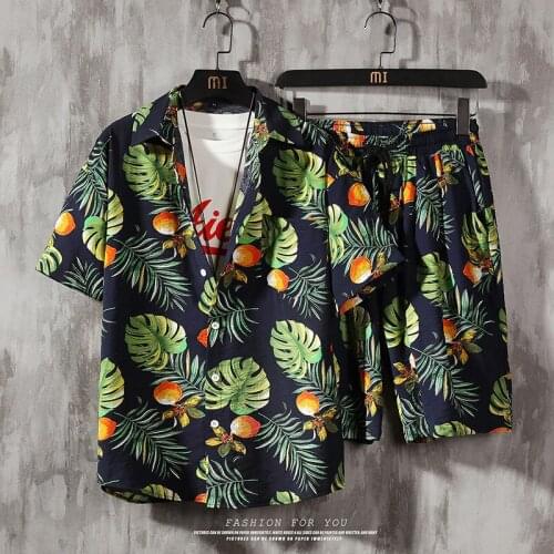 Mens Set Short Sleeve Hawaiian Shirt And Shorts Summer Casual Floral Shirt Beach Two Piece Suit 2021 New Fashion Men Sets M-5XL