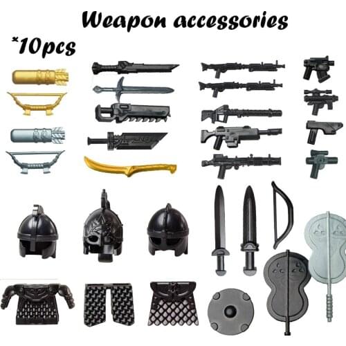 10pcs/lot Armor Set Soldier Weapon Accessories Building Blocks Bricks Parts Toys For Kids Montessori Boy Toy Educational Gifts