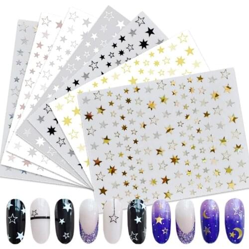 Star Nail Art Sticker 1 Sheets 3D Self-Adhesive Nail Art Decals Holographic Laser STAR STICKERS - 001Nail Slider Stars Stickers