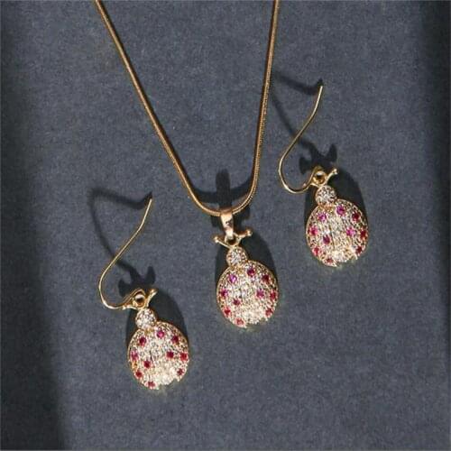 2021 New Cute Ladybug Insect Earring Necklace Jewelry Set