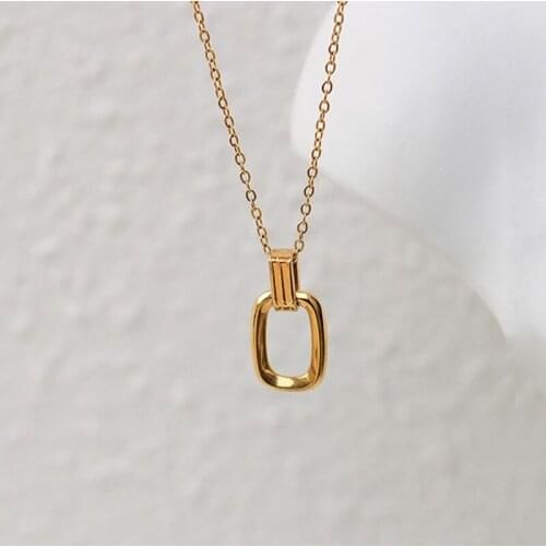 2021New Fashion 18K Gold Plated Stainless Steel Link Chain Choker Geometric Pendant Necklace For Women Girls Whoesale