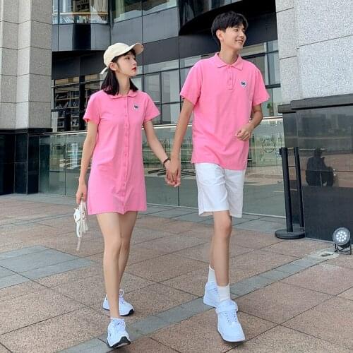 New short sleeved polo collar dress for men and women for couples clothes couples clothing