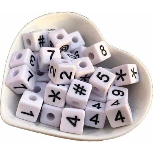 New 10*10MM Chunky Cube Acrylic Numbers Beads 530pcs/Lot White with Black 0 1 2 3 4 5 Logo Printing Plastic Square Jewelry Beads
