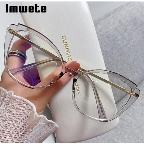 Imwete TR90 Cat Eye Eyeglasses Frames Women Men Blue Light Glasses Frame Office Glasses Fashion Transparent Spectacle frames