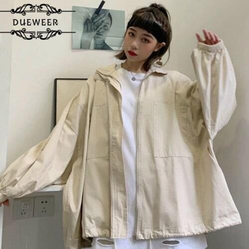 DUEWEER Trench Coats Women Spring Solid Oversize Loose Fashion Casual Korean Style Harajuku Windbreaker Ins All-match Ulzzang