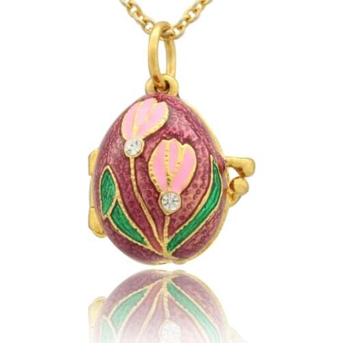 Suitable for European luxury brands necklace Russian egg enamel flower crystal pendant necklace, Easter gifts