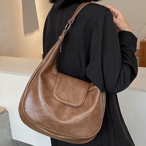Half Moon Solid Color Shoulder Tote Bags For Women PU Leather Womens Designer High Capacity Handbag Female Travel Armpit Bag