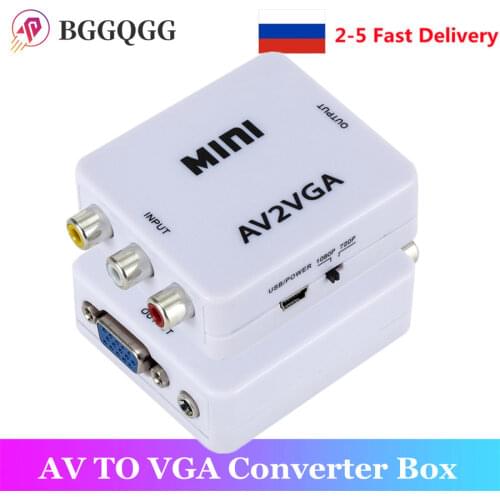 BGGQGG HD AV2VGA Video Converter Convertor Box Mini AV RCA CVBS to VGA Video Converter with 3.5mm Audio to PC HDTV Converter