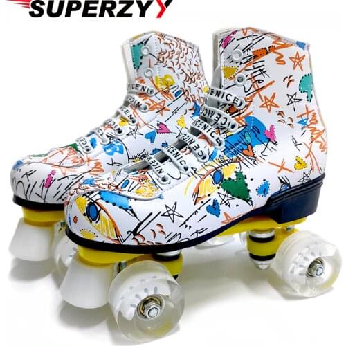 Microfiber Roller Skates Double Row 4 Wheels PU Skating Shoes Sliding Inline Skates Kids Gifts Roller Sneakers Training
