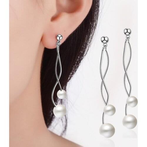 KOFSAC Exquisite Geometric Wave Pearl Drop Earring Lady Jewelry 925 Sterling Silver Earrings For Women Engagement Accessories