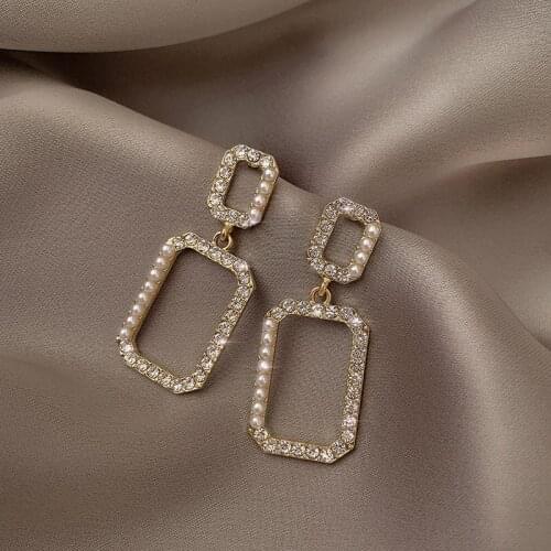 Earrings female 2021 new tide Pearl diamond female earrings show face slender earrings Korea fashion earrings