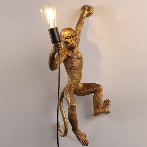 Resin Black White Gold Monkey Lamp Pendant Light For Living Room Lamps Art Parlor Study Room Led Lights lustre With E27 Led Bulb