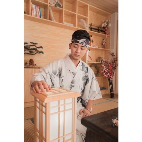 Japanese Traditional Kimono Mens Formal Yukata Gentleman Suit Samurai Suits For Cosplay Grape Leaf