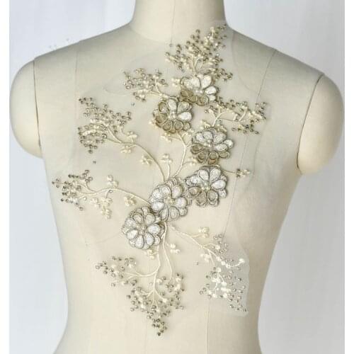 Three-dimensional Hot Drilling Beaded Embroidery Lace Applique Performance Clothing Decorative Accessories Lace Fabric 1Piece