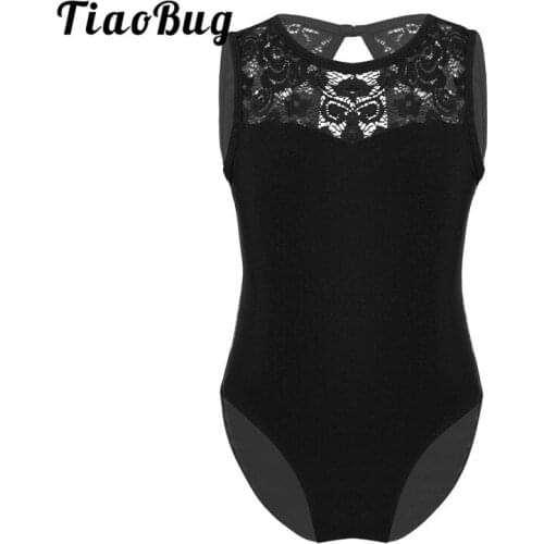 TiaoBug Kids Teens Floral Lace Splice Professional Ballet Leotard Children Practice Dance Wear Girls Gymnastics Leotard Bodysuit