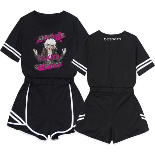 Danganronpa Crop Short Suit Two Piece Japanese Game Cosplay Sweet Print Women Girl Streetwear Tracksuit Sportswear Outfits 2021