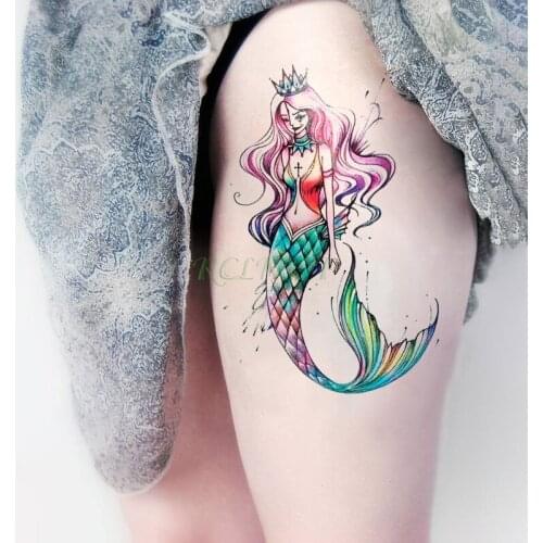 Waterproof Temporary Tattoo Sticker mermaid princess crown colorful tatto flash tatoo fake tattoos for men women