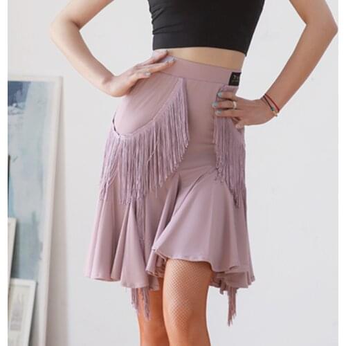 Adult Latin Dance Skirt Summer Tassel Stitching Dancewear Tango Practice Wear Women Cha Cha Performance Stage Clothing YS1810