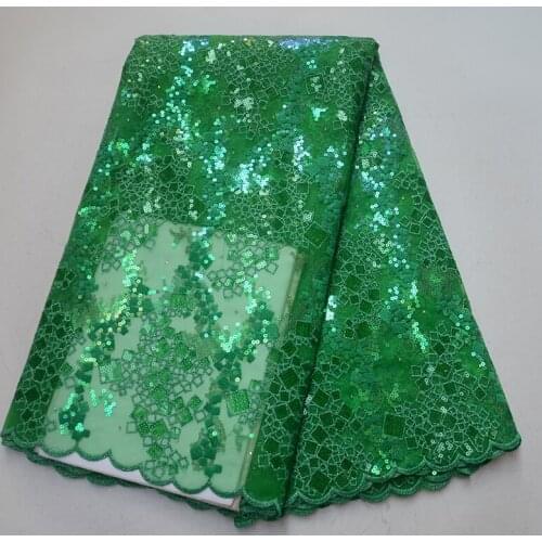 Green African lace fabric 2019 high quality lace embroidery french tulle sequins lace trim bridal Nigerian wedding organza lace