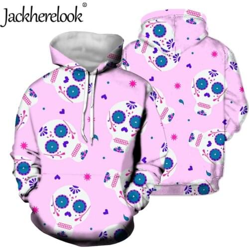 Jackherelook Sugar Skull Brand Design Womens Hoodies Sweatshirt Long Sleeve Drawstring Casual Pullover Gothic Tops Sweatshirts