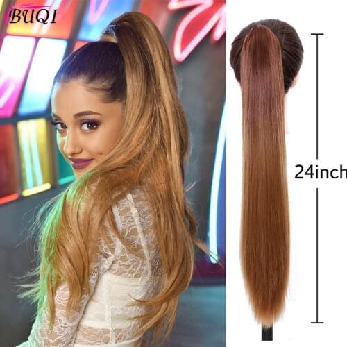 24'' Claw Drawstring Blonde Fashion Long Straight Ponytail Women Heat Resistant Synthetic Extension Hair Accessories