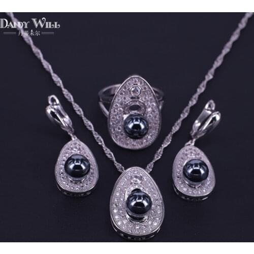 925 Silver Bridal Jewelry Sets Natural White Zircon With Pearls Beads For Women Wedding Earrings/Pendant/Necklace/Ring Set